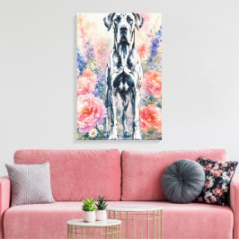 Impressão Em Tela Flores de Verão e Dogue Alemão