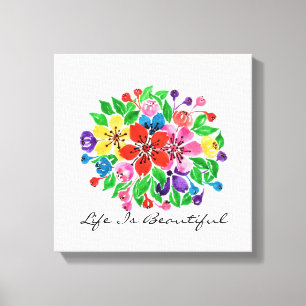 Impressão Em Tela Flores do arco-íris da aguarela