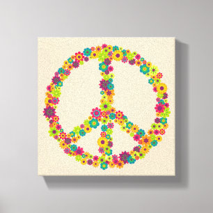 Impressão Em Tela Flores do sinal de paz do hippy