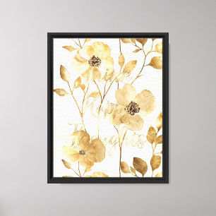 Impressão Em Tela Flores Douradas Pensamentos Felizes Inspiradores