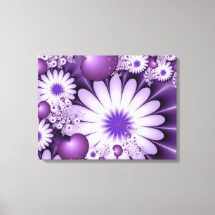 Impressão Em Tela Flores e Corações Abstratos Fractais em Amor