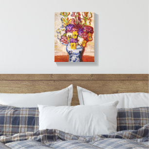 Impressão Em Tela Flores em Blue e White Vase em Mesa Laranja