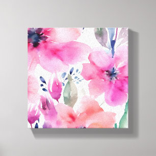 Impressão Em Tela Flores em Flor   Flores Cor-de-Rosa Pintadas à Agu