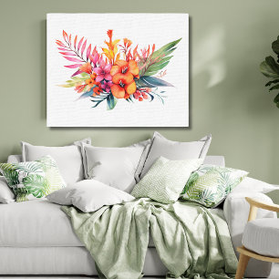 Impressão Em Tela Flores Florais Tropicais Rosa Pêssego Amarelo Lara