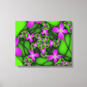 Impressão Em Tela Flores Fractais Abstratas Modernas Rosa Verde Neon