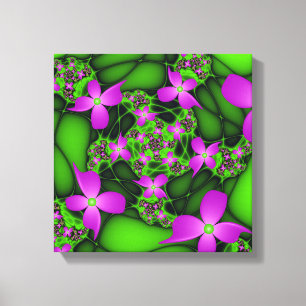 Impressão Em Tela Flores Fractais Modernas Abstratas Neon Rosa Verde