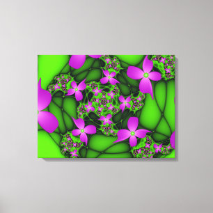 Impressão Em Tela Flores Fractais Verdes Rosa-Rosa-Abstrato modernas