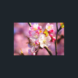 Impressão Em Tela Flores Frescas de Sakura no Jardim na Primavera<br><div class="desc">Um aglomerado brilhante de flores de sakura frescas e botões em um galho de árvore contra o rico fundo de cor rosa de flores de cerejeira. Um fundo delicadamente suave de cores azul, rosa e amarelo. As cores incríveis da temporada de primavera. Uma pintura digital extragrande a partir de uma...</div>