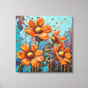 Impressão Em Tela Flores Laranja Com Coletor De Tinta