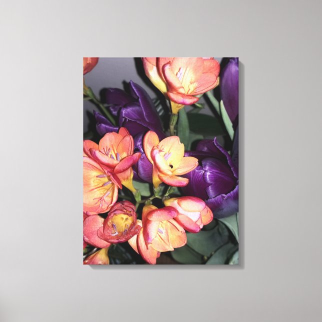 Impressão Em Tela Flores laranja e púrpura (Frente)