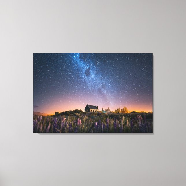 Impressão Em Tela Flores | Lupines Blooming Lake Tekapo Nova Zelândi (Frente)