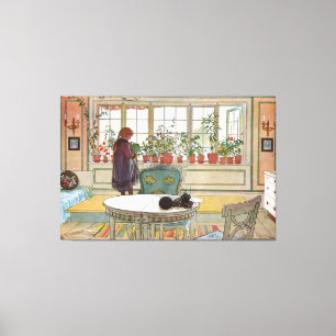 Impressão Em Tela Flores na janela de um lar Carl Larsson