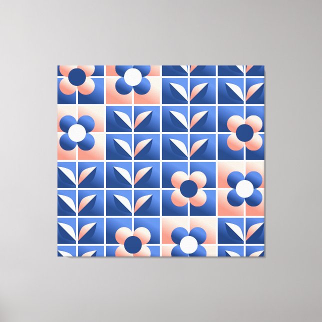 Impressão Em Tela Flores retrorestilizadas: padrão mosaico. (Frente)