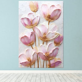 Impressão Em Tela Flores Rosa e Dourado Textura Arte Abstrata na Par