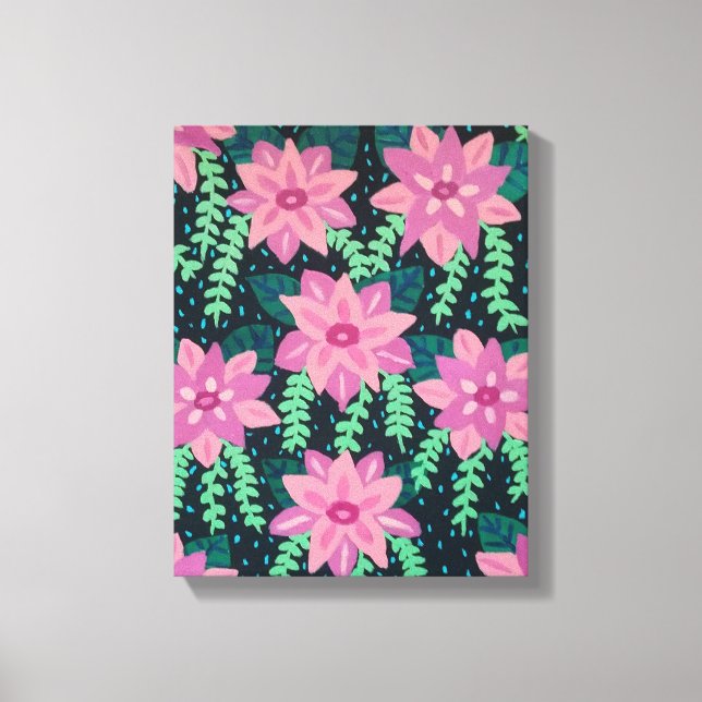 Impressão Em Tela Flores Rosa em Preto (Frente)