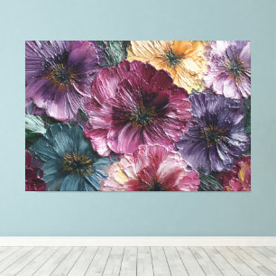 Impressão Em Tela Flores Roxas, Rosas e Amarelas – Arte Abstrata par
