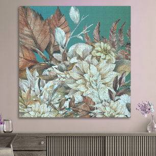 Impressão Em Tela Flores Rústicas Antigas Pintadas Sobre O Teal