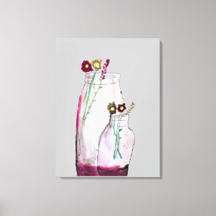 Impressão Em Tela Flores silvestres de aquarelas brancas em vaso