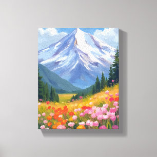 Impressão Em Tela Flores Silvestres de Montanha Paisagem Aquarela