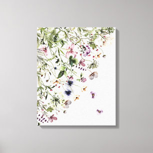 Impressão Em Tela Flores Silvestres Roxas em Aquarela