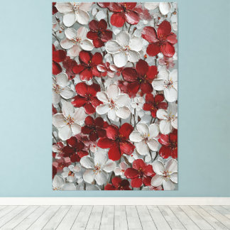 Impressão Em Tela Flores Vermelhas e Brancas em Fundo Cinza Impasto