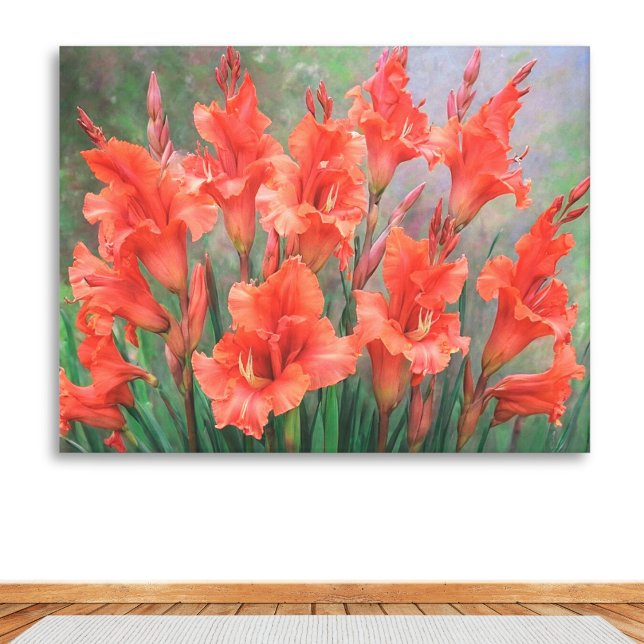 Impressão Em Tela Flores Vermelhos Gladiolus Flores Elegantes De Jar (An elegant canvas print of coral red gladioli flowers. Bright and vibrant artwork for the home.)