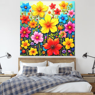 Impressão Em Tela Flores Vibrantes: Arte do Jardim da Alegria