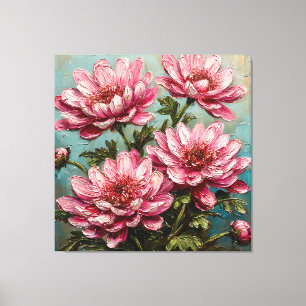 Impressão Em Tela Flores Vibrantes de Crisântemo Rosa