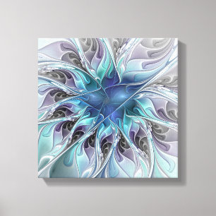 Impressão Em Tela Florescer Abstrato Moderno Fractal Flor Com Azul