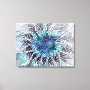 Impressão Em Tela Florescer Floral Fractal Moderno Abstrato Com Azul