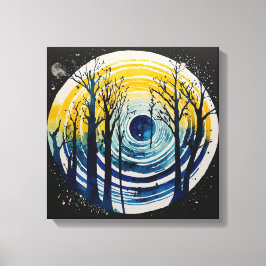 Impressão Em Tela Floresta amarela azul de pôr do sol Arte aquarela