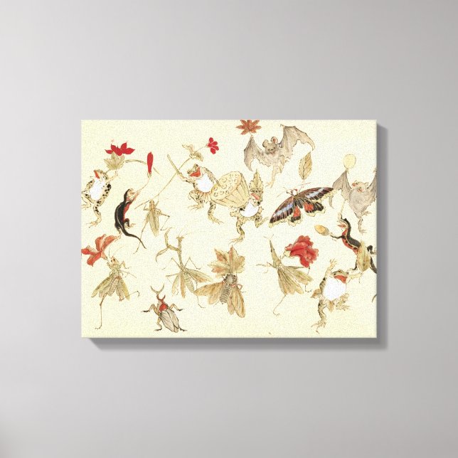 Impressão Em Tela Floresta Dançante De Sapos Por Kawanabe Kyosai 187 (Frente)