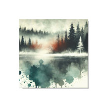 Floresta de Nevoeiro Inverno com Ênfase Vermelha