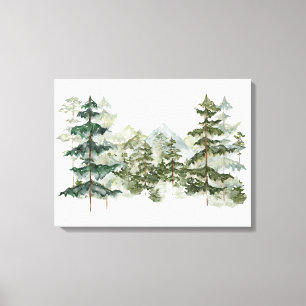 Impressão Em Tela Floresta de Pinheiros em Aquarela e Estética Monta