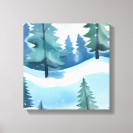 Impressão Em Tela Floresta de Pinheiros Nevada | Aquarela de Inverno