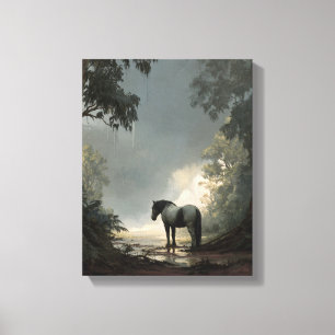Impressão Em Tela Floresta Encantada Cavalo Feixe de Luz Arte