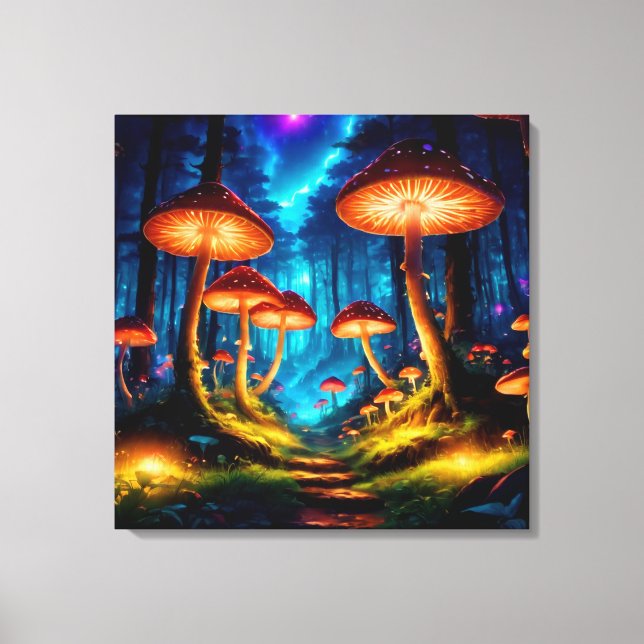 Impressão Em Tela Floresta Mágica de Cogumelos (Frente)