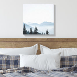 Impressão Em Tela Floresta Minimalista de Montanha Nebulosa