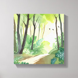 Impressão Em Tela Floresta Verde Florescente | Aquarela da Natureza