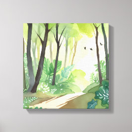Impressão Em Tela Floresta Verde Florescente | Aquarela da Natureza