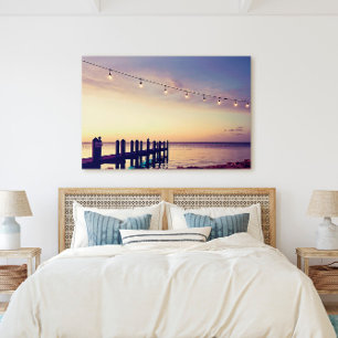 Impressão Em Tela Flórida Keys Sunset Dock String Lights