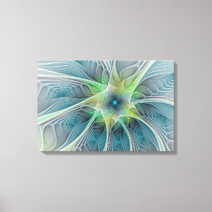Impressão Em Tela Flourando Fantasia Moderna Azul Flor Fractal Verde