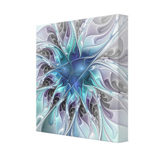 Impressão Em Tela Flourar Abstrato Moderno Flor Fractal Com Azul