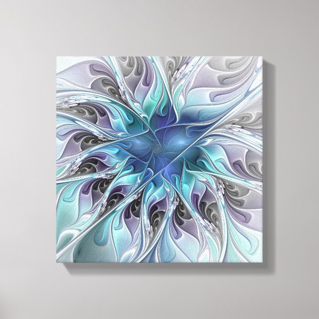 Impressão Em Tela Flourar Abstrato Moderno Flor Fractal Com Azul (Frente)