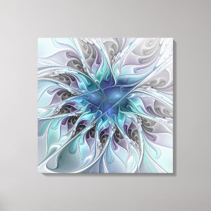 Impressão Em Tela Flourish Abstrato Modern Flower W. Blue Triptych