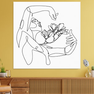 Impressão Em Tela Flourish - Feminine Line Art with Flowers