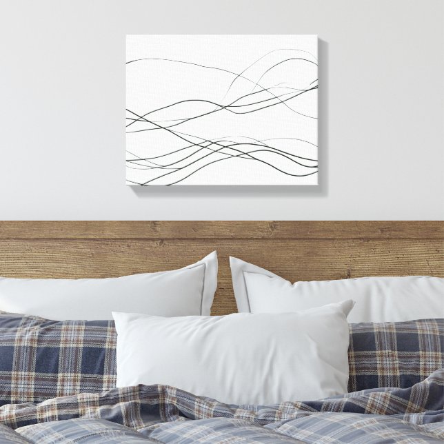 Impressão Em Tela Flow of Lines – Minimalist Abstract Black Line Art (Insitu(Quarto))