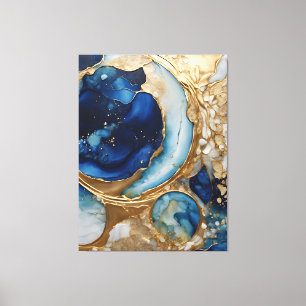 Impressão Em Tela Fluido Abstrato Dourado-Marinho Praia