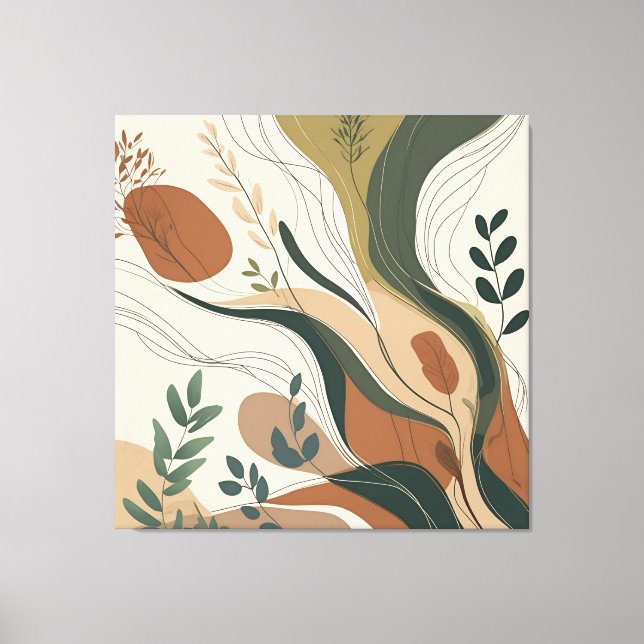 Impressão Em Tela Fluxo Botânico - Natureza Abstrato nos Tonos Terre (Frente)