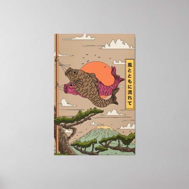 Impressão Em Tela Fluxo com o Vento Koinobori (Frente)